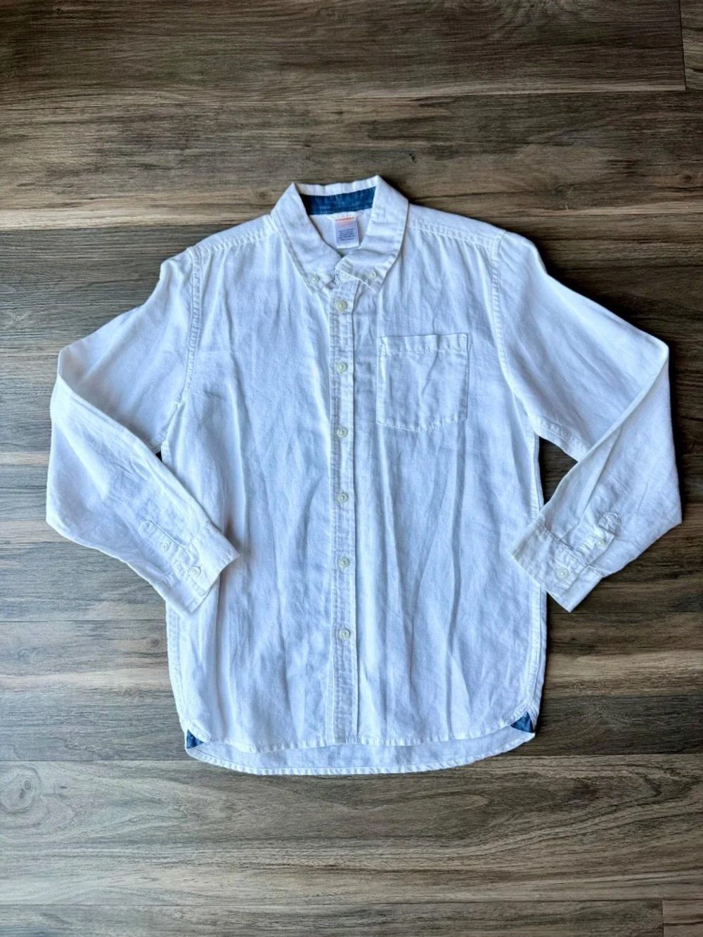 Lightweight Linen Cotton Blend‎ White Button Down Shirt Boys Size L 10-12